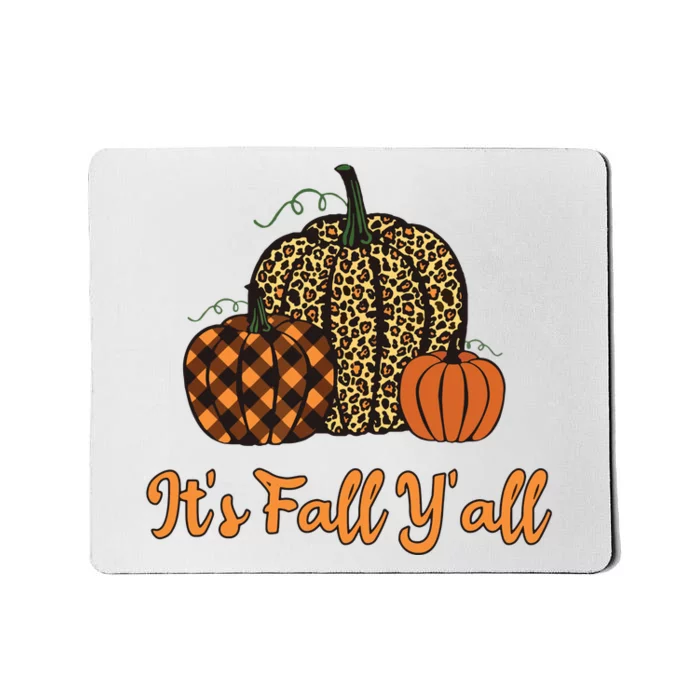 Its Fall Yall Plaid Pumpkin Leopard Halloween Thanksgiving Mousepad