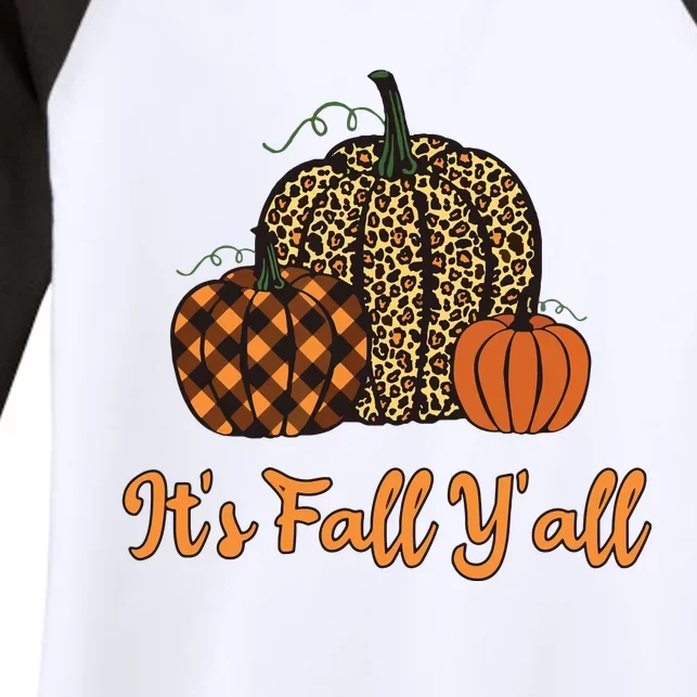 Its Fall Yall Plaid Pumpkin Leopard Halloween Thanksgiving Women's Tri-Blend 3/4-Sleeve Raglan Shirt