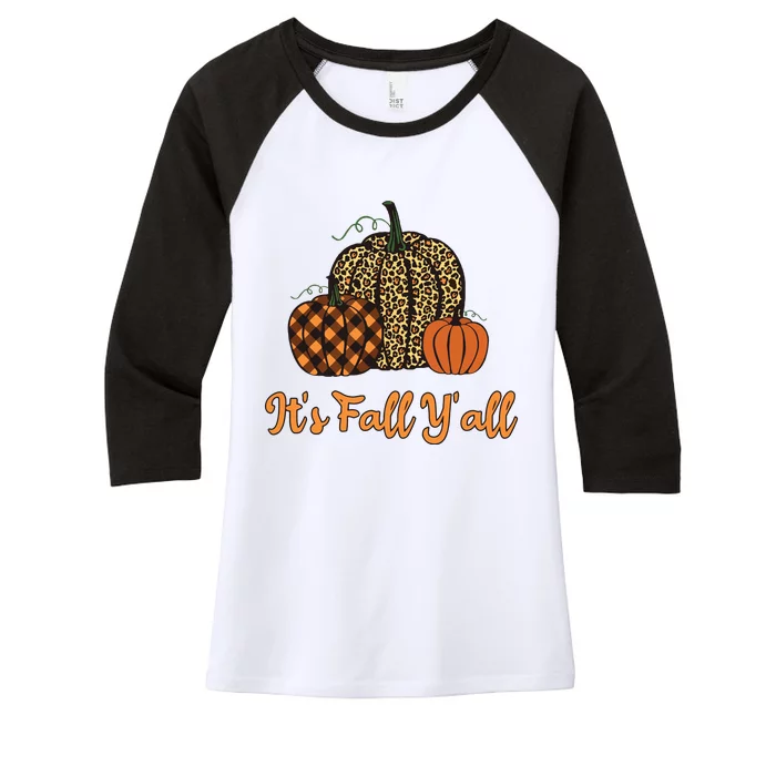 Its Fall Yall Plaid Pumpkin Leopard Halloween Thanksgiving Women's Tri-Blend 3/4-Sleeve Raglan Shirt