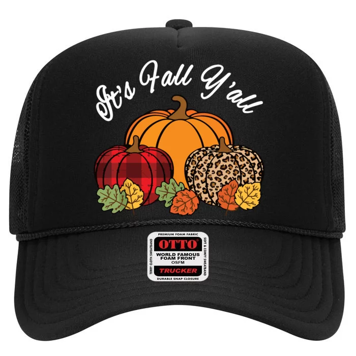 Its Fall YAll Pumpkin Leopard Print Autumn Women Girl High Crown Mesh Trucker Hat