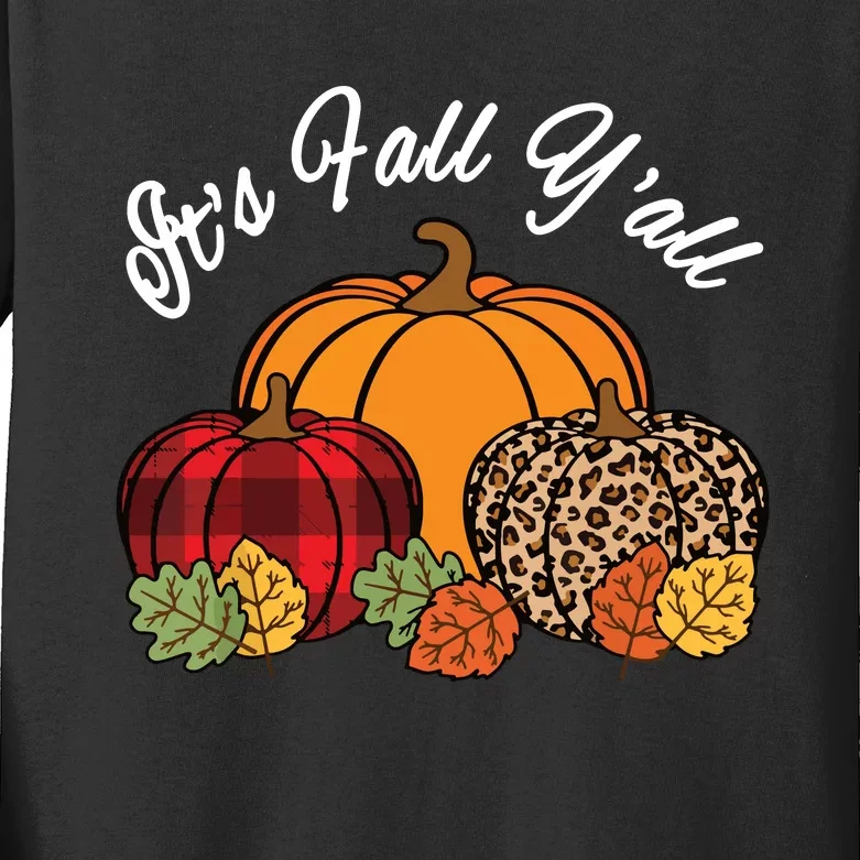 Its Fall YAll Pumpkin Leopard Print Autumn Women Girl Kids Long Sleeve Shirt