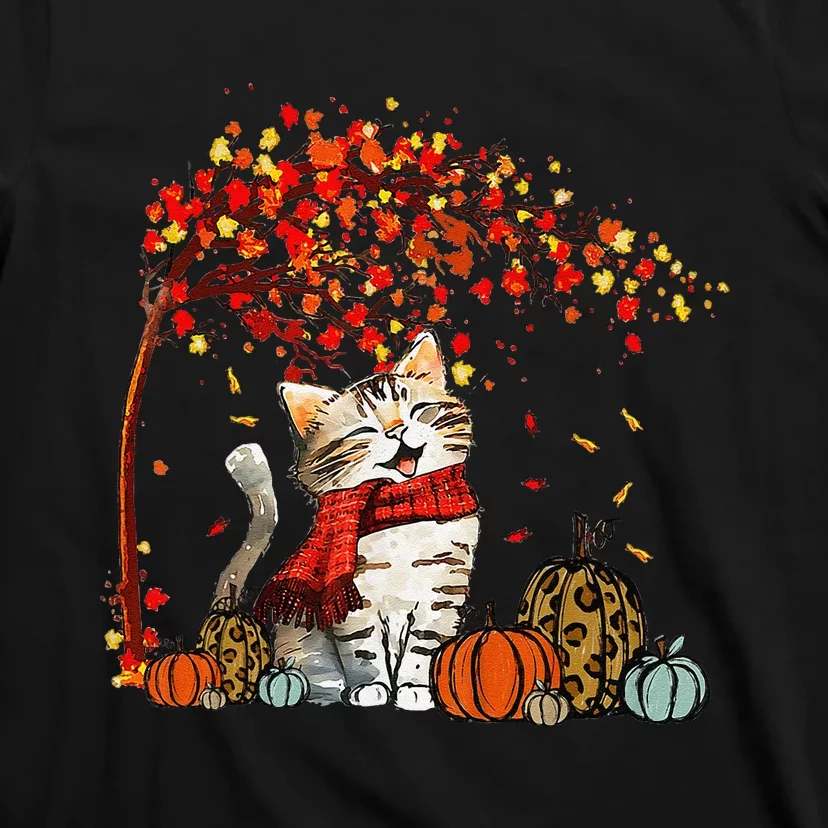 ItS Fall YAll Cat Leaf Fall Tree Hello Autumn Thanksgiving T-Shirt