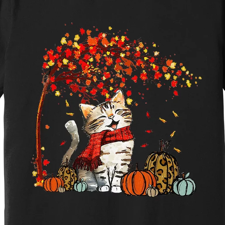 ItS Fall YAll Cat Leaf Fall Tree Hello Autumn Thanksgiving Premium T-Shirt