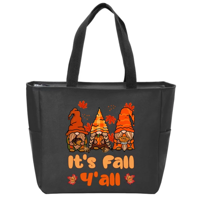 It's Fall Y'all Pumpkin Thanksgiving Autumn Gnomes Zip Tote Bag