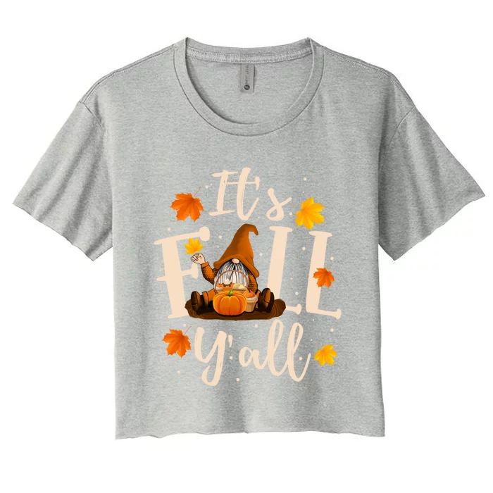 ItS Fall YAll Cute Gnomes Pumpkin Autumn Tree Fall Leaves Cool Gift Women's Crop Top Tee