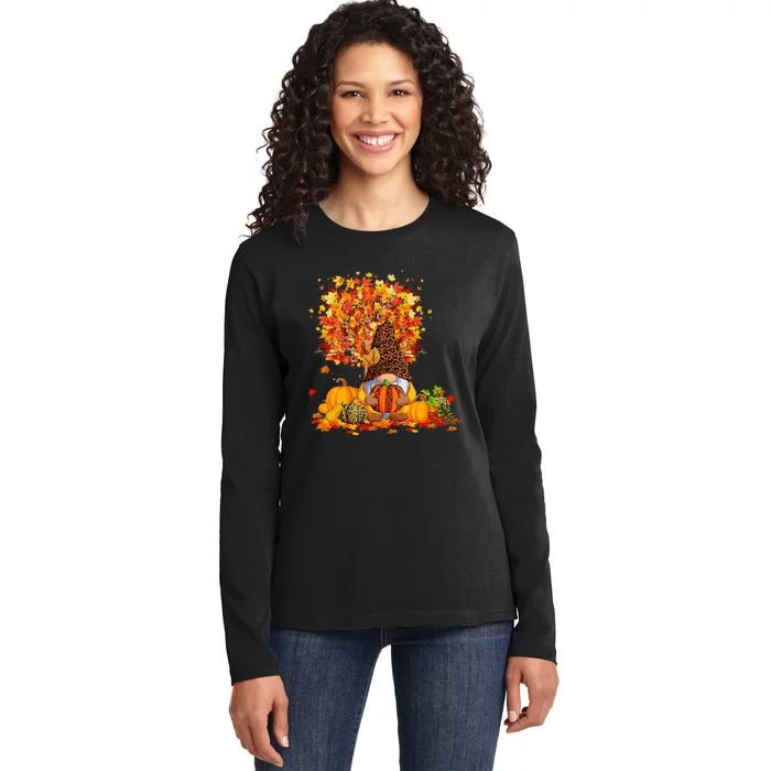 Its Fall Yall Cute Gnomes Pumpkin Autumn Tree Fall Leaves Ladies Long Sleeve Shirt