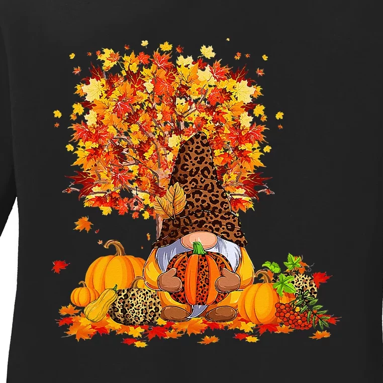 Its Fall Yall Cute Gnomes Pumpkin Autumn Tree Fall Leaves Ladies Long Sleeve Shirt