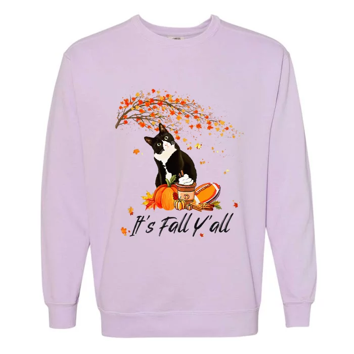 It's Fall Y'all Cute Black Cat Lovers Thanksgiving Halloween Garment-Dyed Sweatshirt