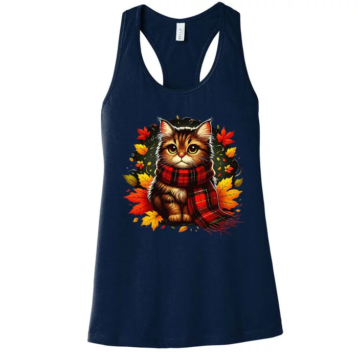 ItS Fall YAll Cat Leaf Fall Tree Hello Autumn Thanksgiving Women's Racerback Tank