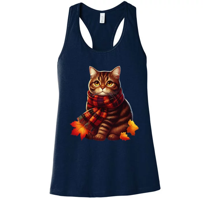 ItS Fall YAll Cat Leaf Fall Tree Hello Autumn Thanksgiving Women's Racerback Tank