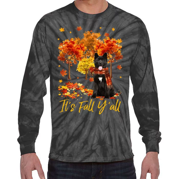 ItS Fall YAll Akita Dog Tree Pumpkin Fall Autumn Tie-Dye Long Sleeve Shirt