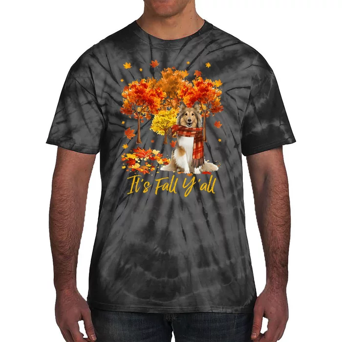 ItS Fall YAll Sheltie Dog Tree Pumpkin Fall Autumn Tie-Dye T-Shirt