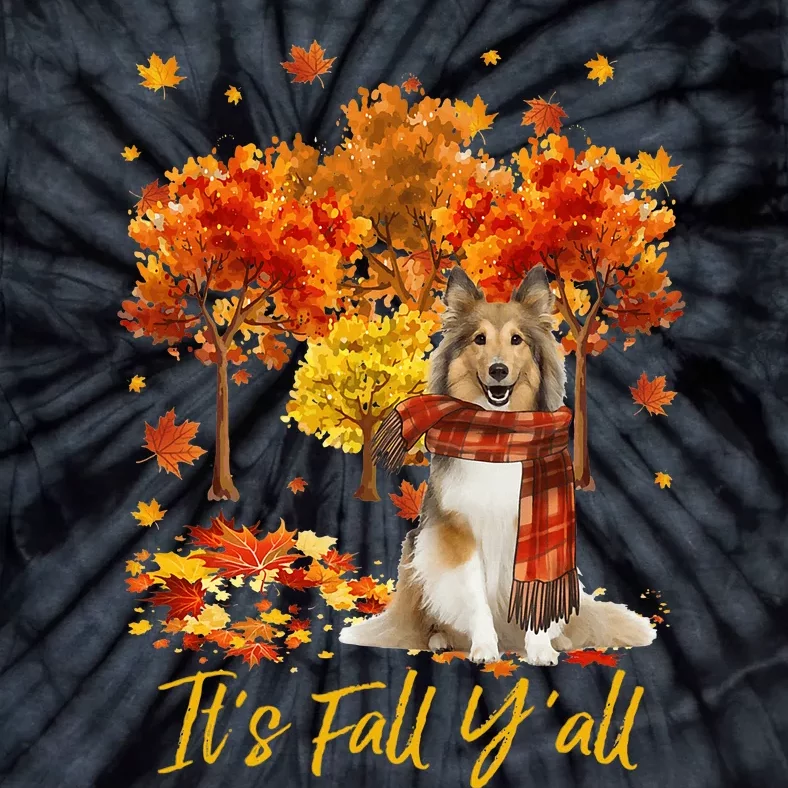 ItS Fall YAll Sheltie Dog Tree Pumpkin Fall Autumn Tie-Dye T-Shirt