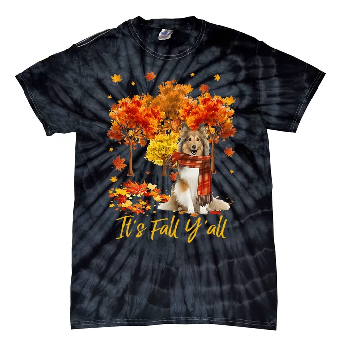 ItS Fall YAll Sheltie Dog Tree Pumpkin Fall Autumn Tie-Dye T-Shirt