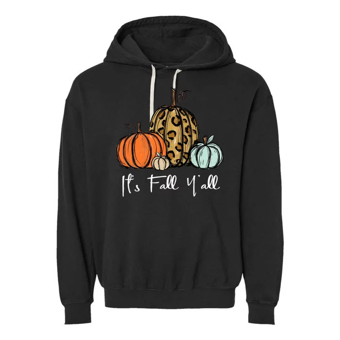 Its Fall Yall Graphic Shirt Women Thanksgiving Pumpkin Splicing Sleeve Fall Garment-Dyed Fleece Hoodie