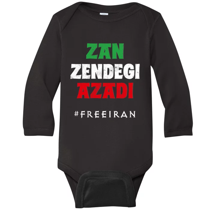 Iranian Flag ZAN ZENDEGI AZADI Support Iranian Women Protest Baby Long Sleeve Bodysuit