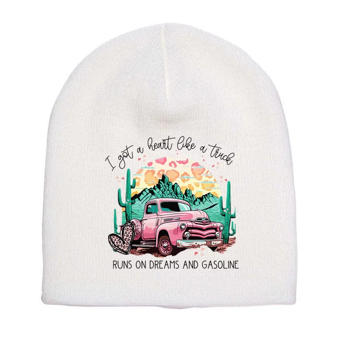 I Got A Heart Like A Truck Western Sunset Cow Farm Short Acrylic Beanie