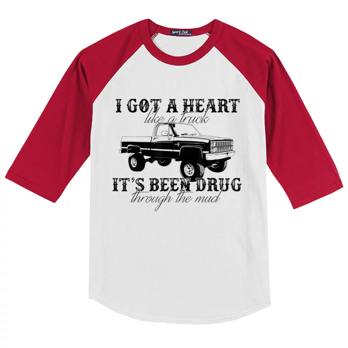 I Got A Heart Like A Truck Western Sunset Cowgirl Farm Kids Colorblock Raglan Jersey