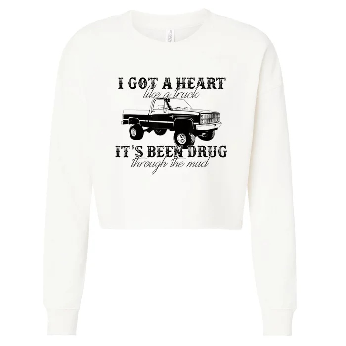 I Got A Heart Like A Truck Western Sunset Cowgirl Farm Cropped Pullover Crew