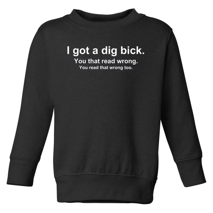 I Got A Dig Bick You That Read Wrong Toddler Sweatshirt