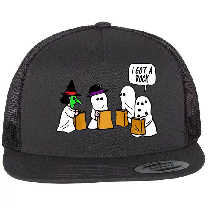 I Got A Rock Halloween Trick Or Treat Flat Bill Trucker Hat