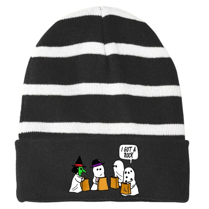 I Got A Rock Halloween Trick Or Treat Striped Beanie with Solid Band