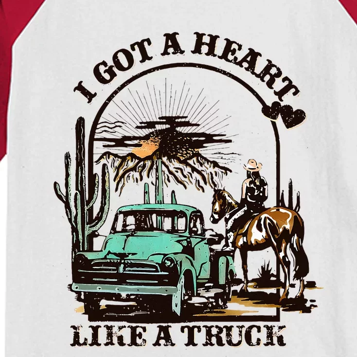 I Got A Heart Like A Truck Western Country Kids Colorblock Raglan Jersey