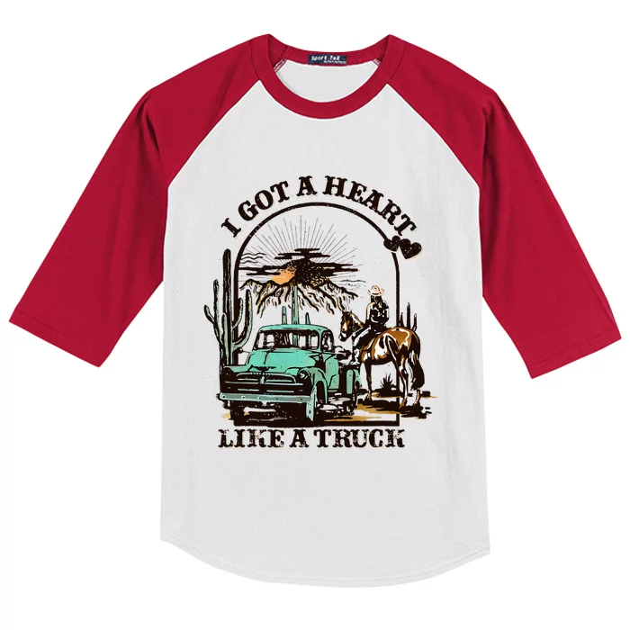 I Got A Heart Like A Truck Western Country Kids Colorblock Raglan Jersey