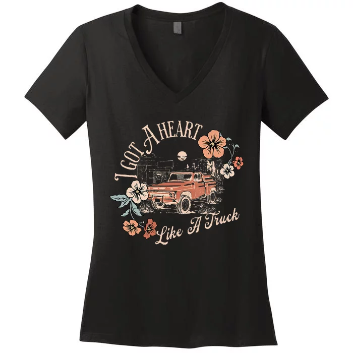 I Got A Heart Like A Truck Western Country Music Cowboy Women's V-Neck T-Shirt