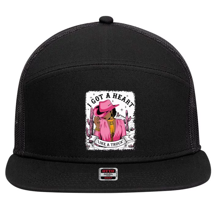 I Got A Heart Like A Truck Western Black Cowgirl African 7 Panel Mesh Trucker Snapback Hat