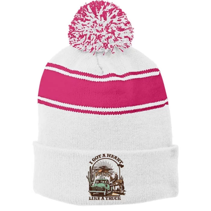 I Got A Heart Like A Truck Country Music Stripe Pom Pom Beanie