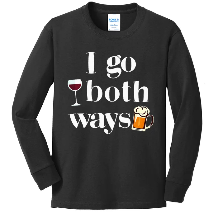 I Go Both Ways Wine Beer Drinking Alcohol Funny Kids Long Sleeve Shirt