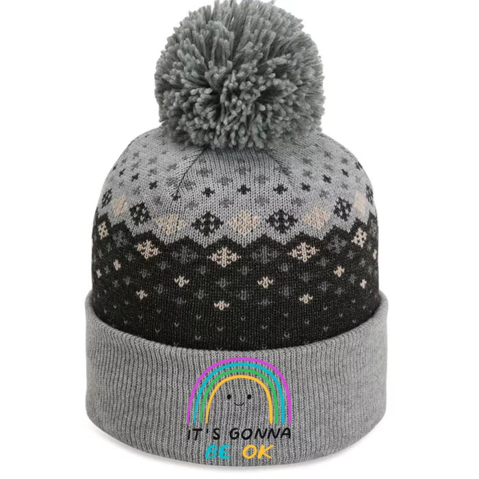 It's Gonna Be Ok Rainbow Smiley Face Positive Quote The Baniff Cuffed Pom Beanie