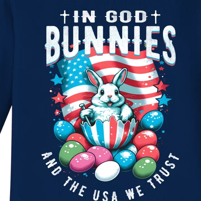 In God Bunnies Usa We Trust Easter Bunny American Patriotic Cool Gift Baby Long Sleeve Bodysuit