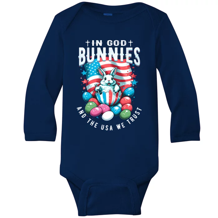 In God Bunnies Usa We Trust Easter Bunny American Patriotic Cool Gift Baby Long Sleeve Bodysuit