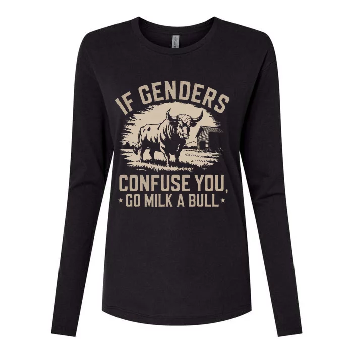 If Genders Confuse You Go Milk A Bull Womens Cotton Relaxed Long Sleeve T-Shirt