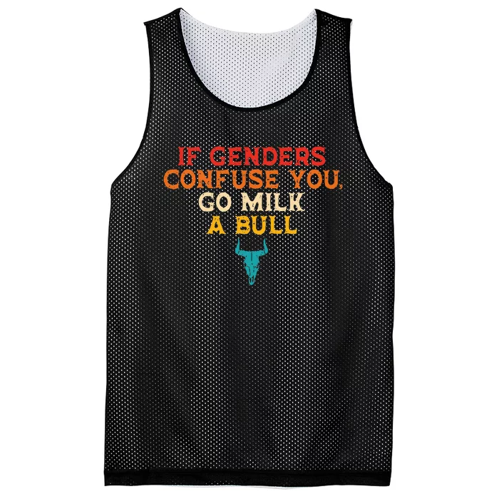 If Genders Confuse You Go Milk A Bull Quote Mesh Reversible Basketball Jersey Tank