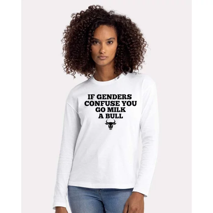 If Genders Confuse You Go Milk A Bull Womens Cotton Relaxed Long Sleeve T-Shirt