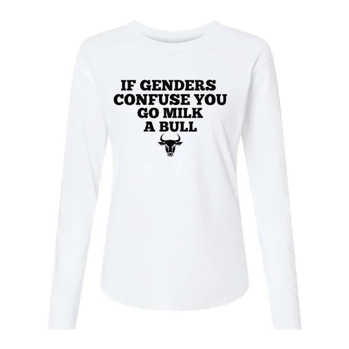 If Genders Confuse You Go Milk A Bull Womens Cotton Relaxed Long Sleeve T-Shirt