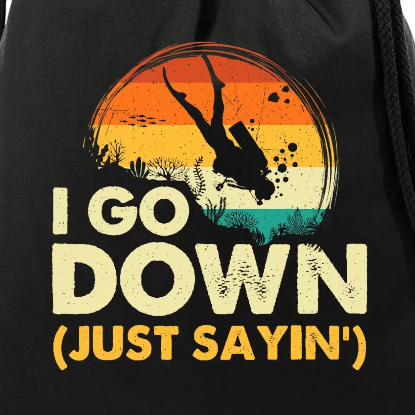 I Go Down Scuba Diver Diving Instructor Underwater Drawstring Bag