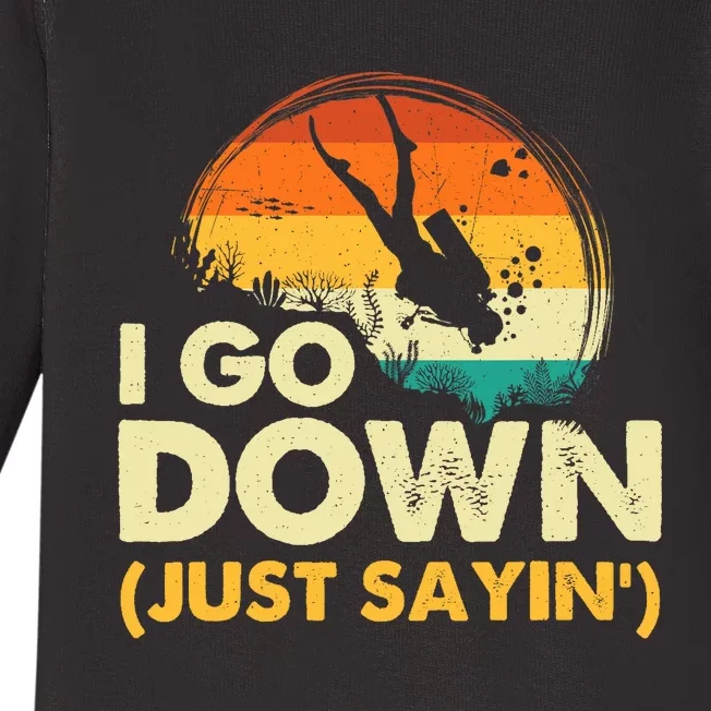 I Go Down Scuba Diver Diving Instructor Underwater Baby Long Sleeve Bodysuit