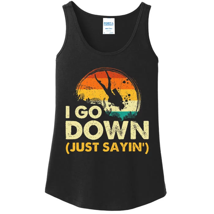 I Go Down Scuba Diver Diving Instructor Underwater Ladies Essential Tank