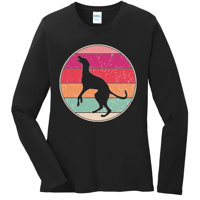 Intage Greyhound Dog Retro Pet Lover Dog Mom Distressed Ladies Long Sleeve Shirt