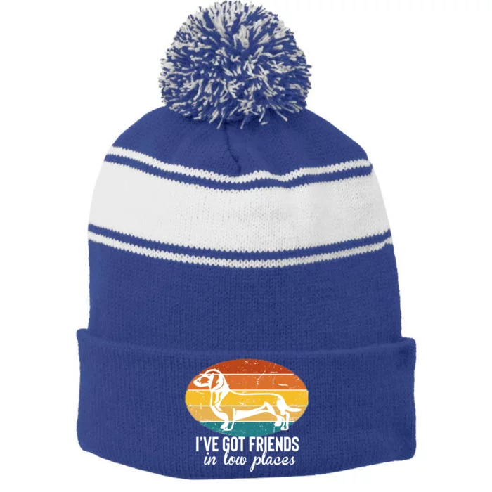 IVe Got Dachshund Friends In Low Places Gift Stripe Pom Pom Beanie