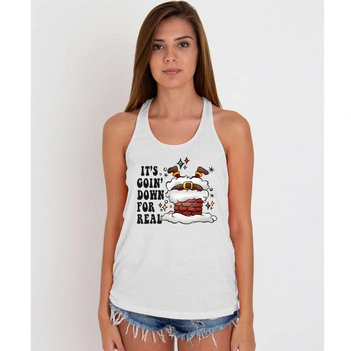 Its Goin Down For Real Funny Santa Christmas Women's Knotted Racerback Tank