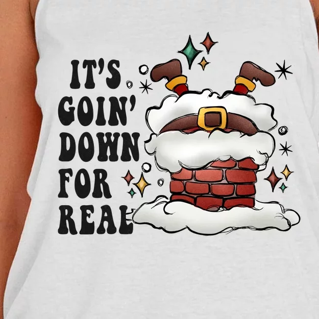 Its Goin Down For Real Funny Santa Christmas Women's Knotted Racerback Tank