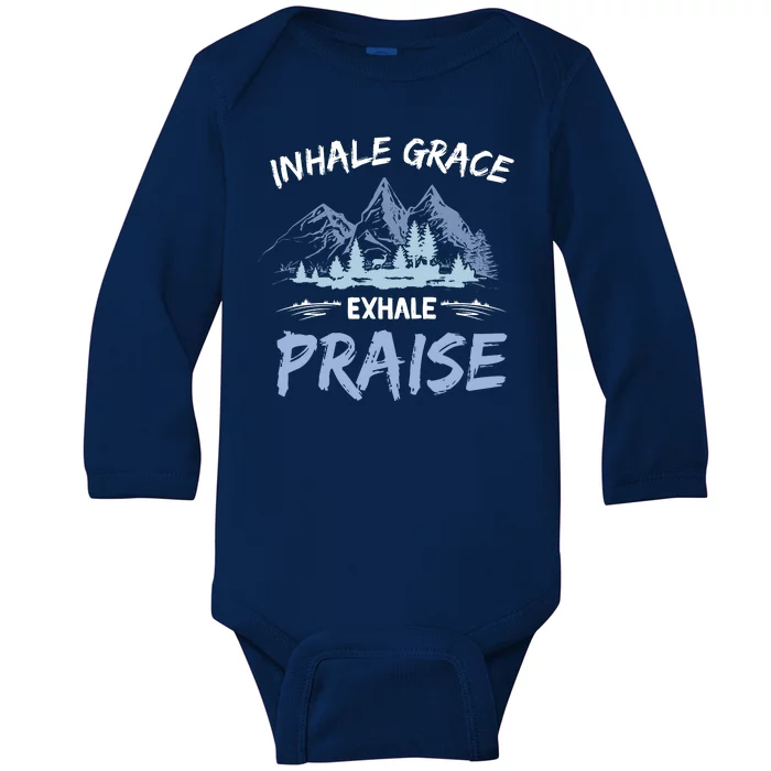 Inhale Grace Exhale Praise Vintage Camping Baby Long Sleeve Bodysuit