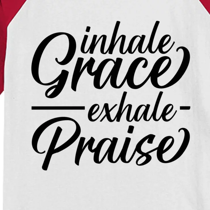 Inhale Grace Exhale Praise Cute Gift Kids Colorblock Raglan Jersey