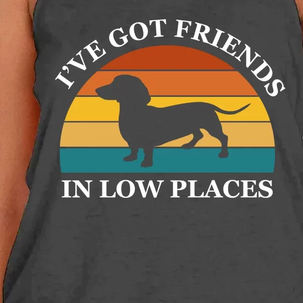 I've Got Friends In Low Places Dachshund Wiener Dog Funny Women's Knotted Racerback Tank