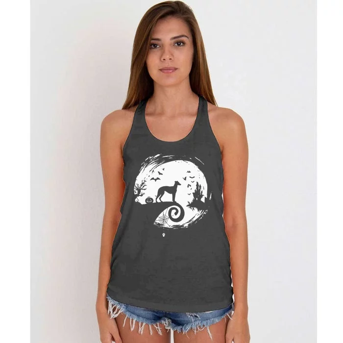 Italian Greyhound Halloween Costume Moon Silhouette Women's Knotted Racerback Tank